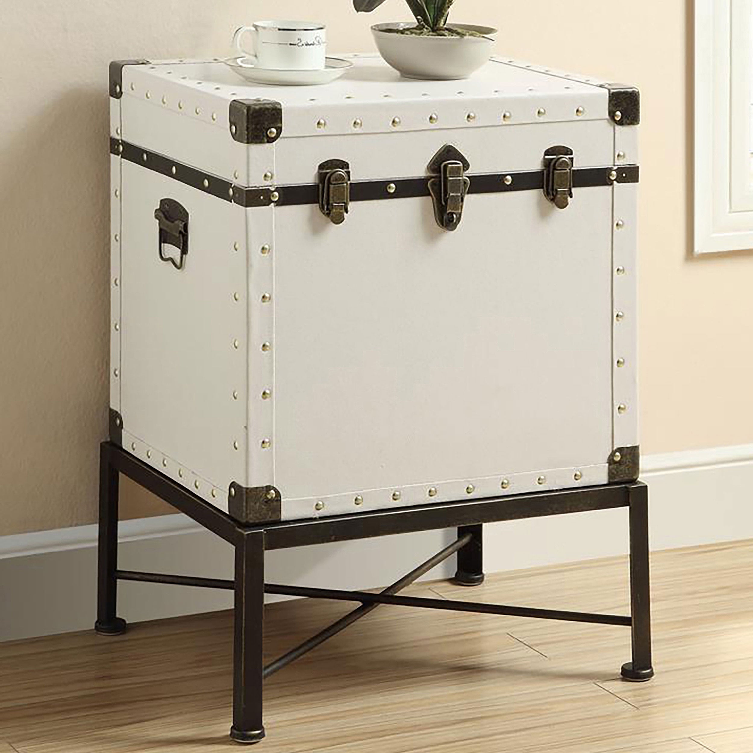 Nancy Upholstered Vintage Side Table Storage Trunk White — view 2