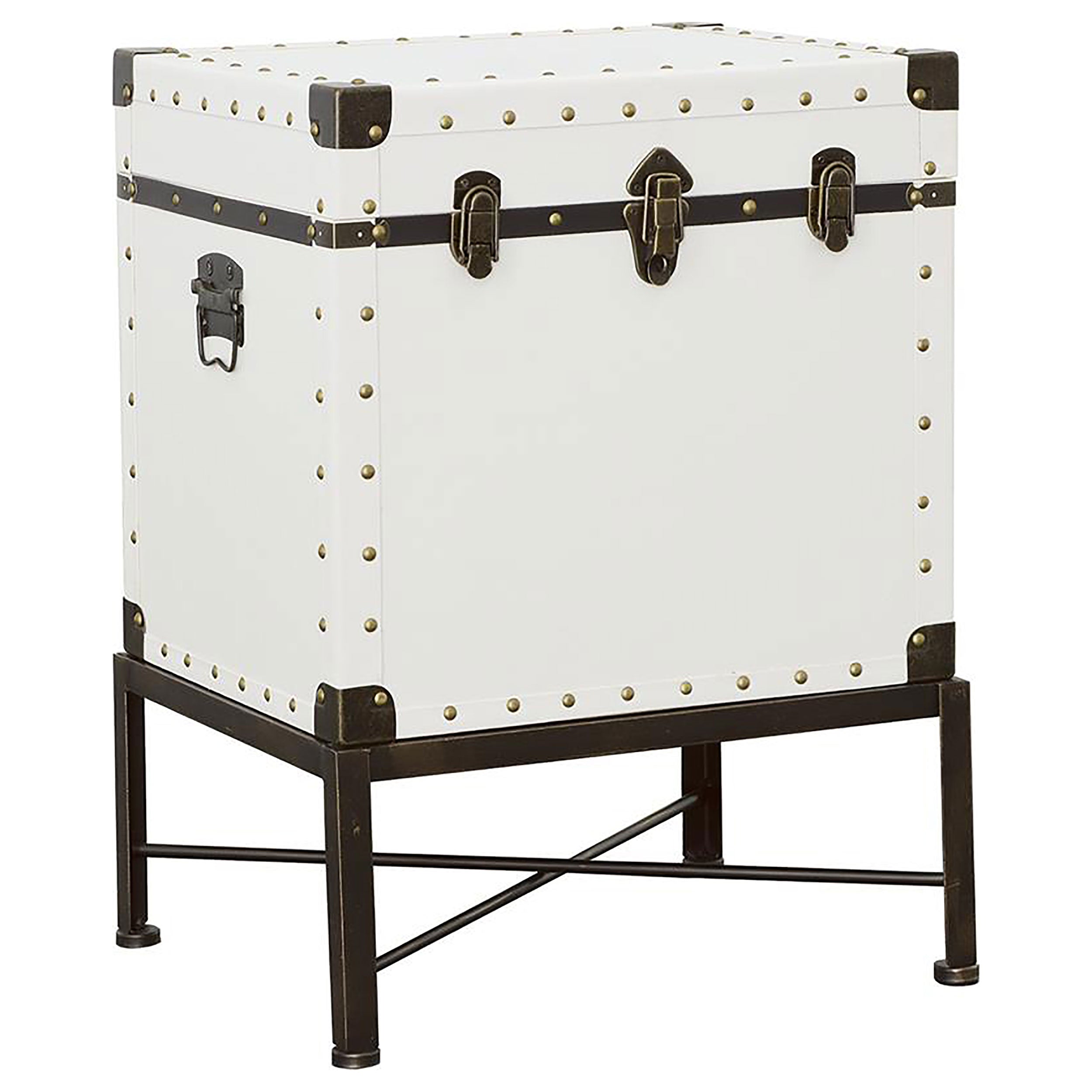 Nancy Upholstered Vintage Side Table Storage Trunk White — view 1