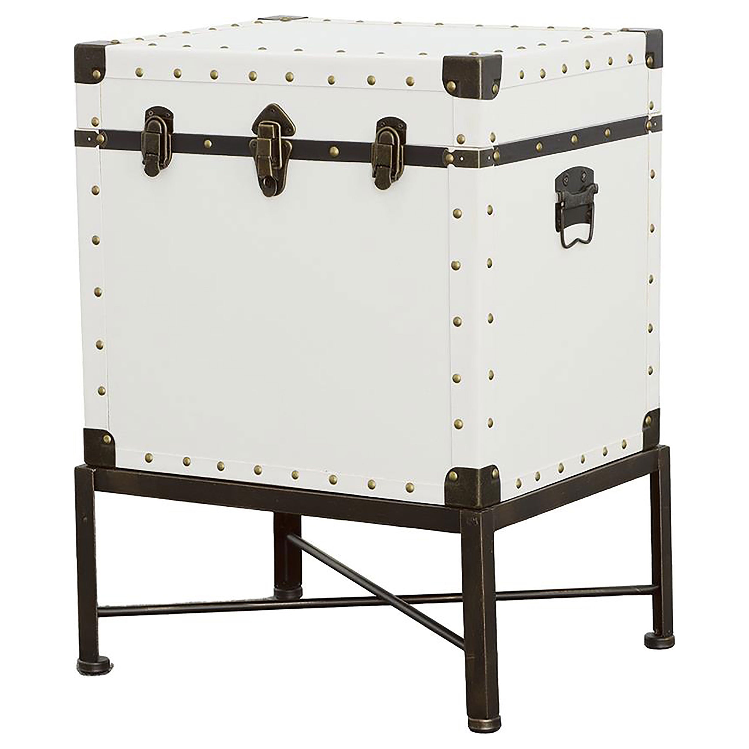Nancy Upholstered Vintage Side Table Storage Trunk White — view 4