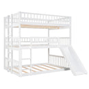 Full-Over-Full-Over-Full Triple Bed with Built-in Ladder and Slide , Triple Bunk Bed with Guardrails, White(OLD SKU :LP000052AAK)