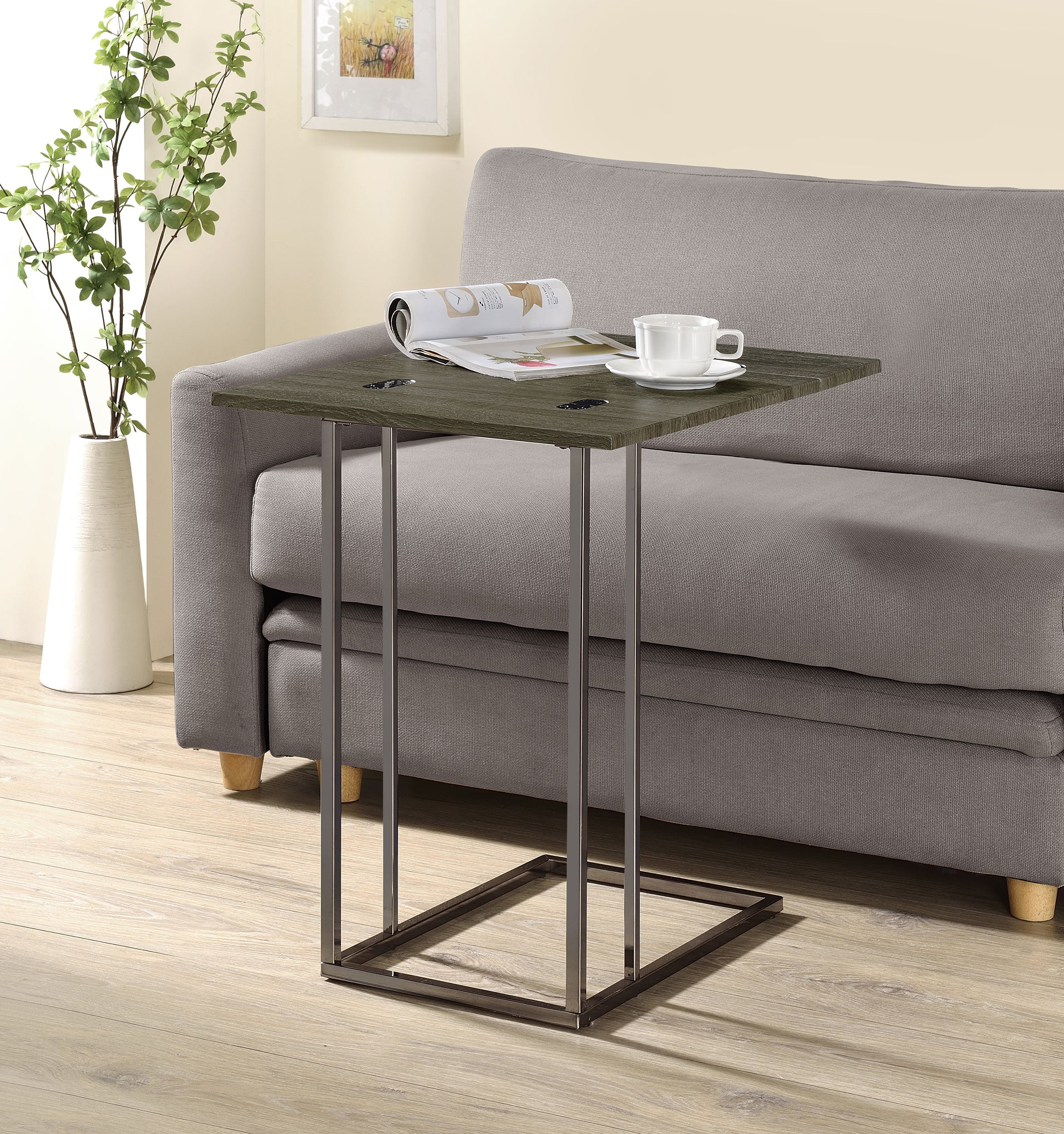 Pedro Expandable C-Shaped Sofa Side Table Weathered Grey — view 3