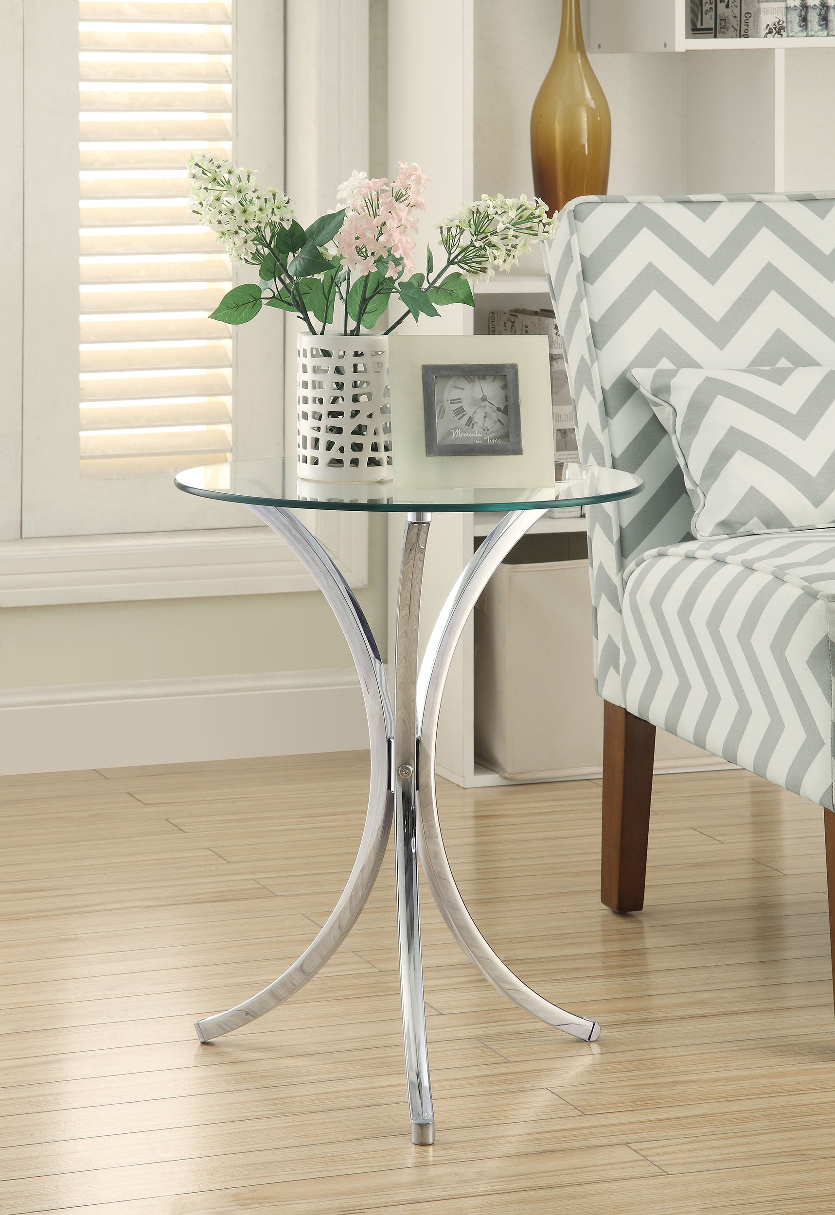 Eloise Round Glass Top Accent Side Table Chrome — view 2