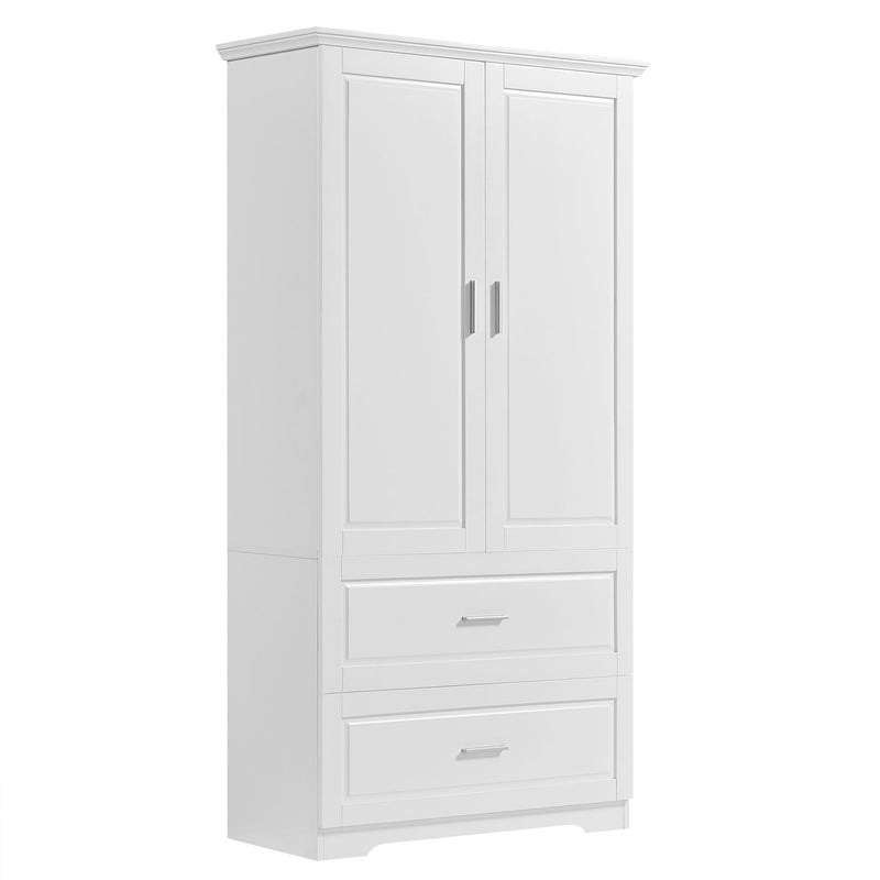 Tall Bathroom Storage Cabinet, Cabinet With Two Doors And Drawers, Adjustable Shelf, MDF Board - White