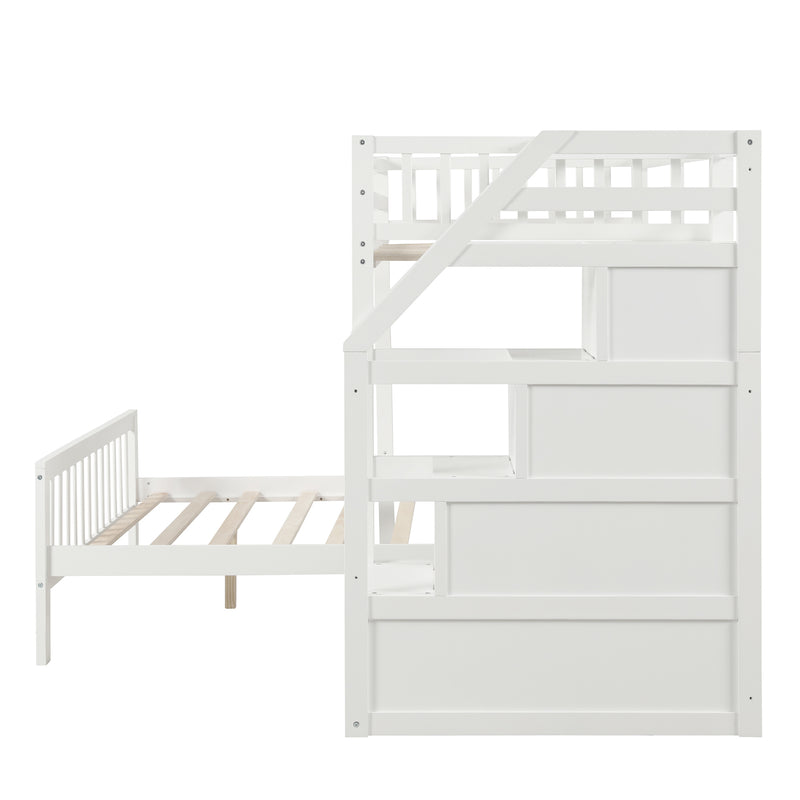 Twin over Full Loft Bed with Staircase,White(OLD SKU:SM000107AAK)