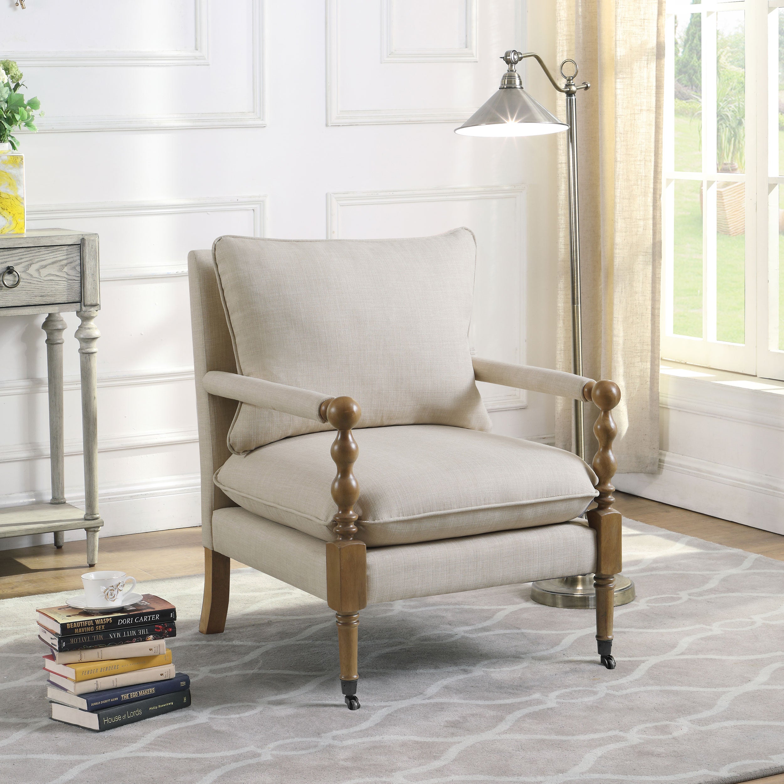 Dempsy Upholstered Accent Chair with Casters Beige — view 2