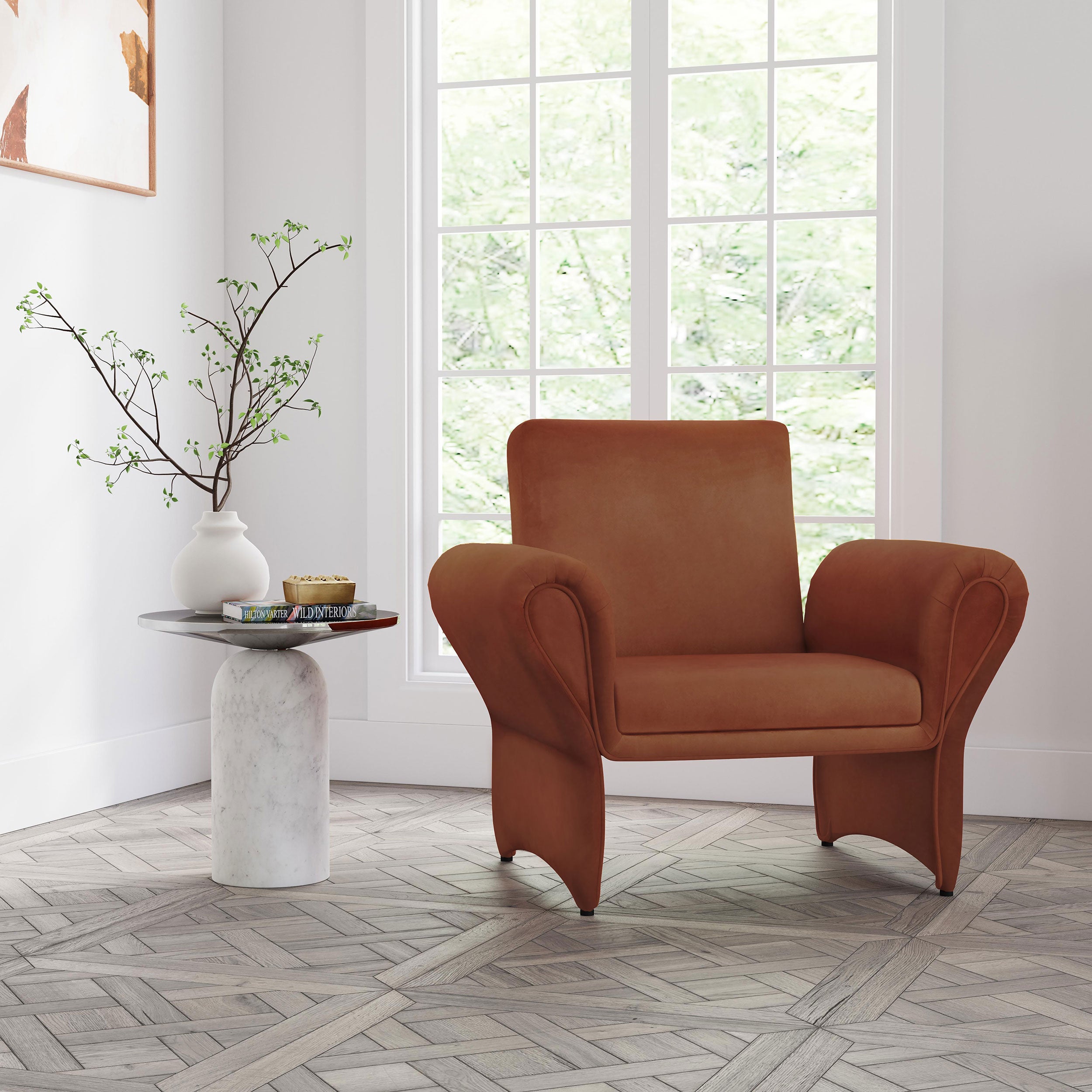 Liana Upholstered Roll Arm Accent Armchair Rust Orange — view 2