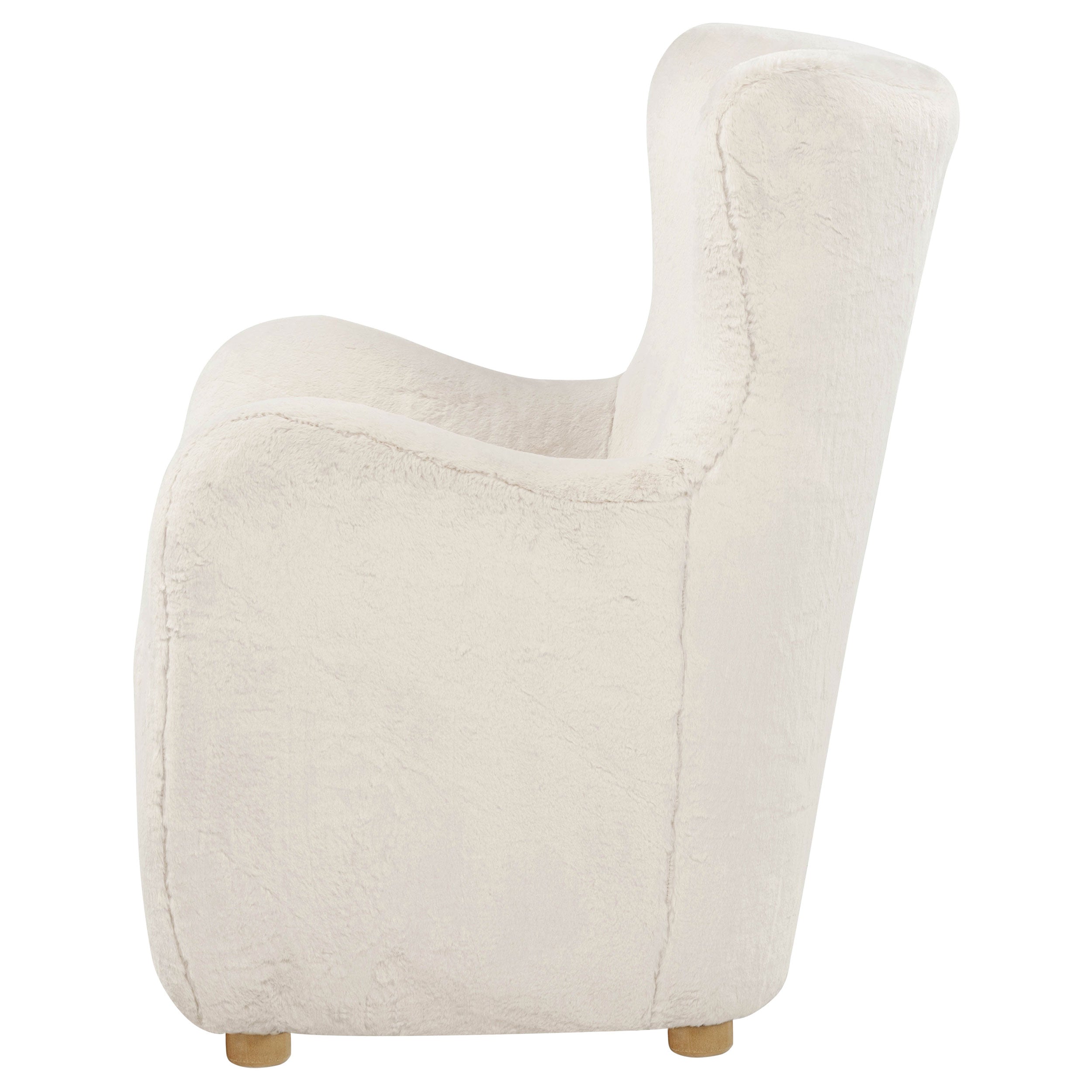 Thornton Faux Fur Upholstered Wingback Lounge Accent Chair Ivory — view 5