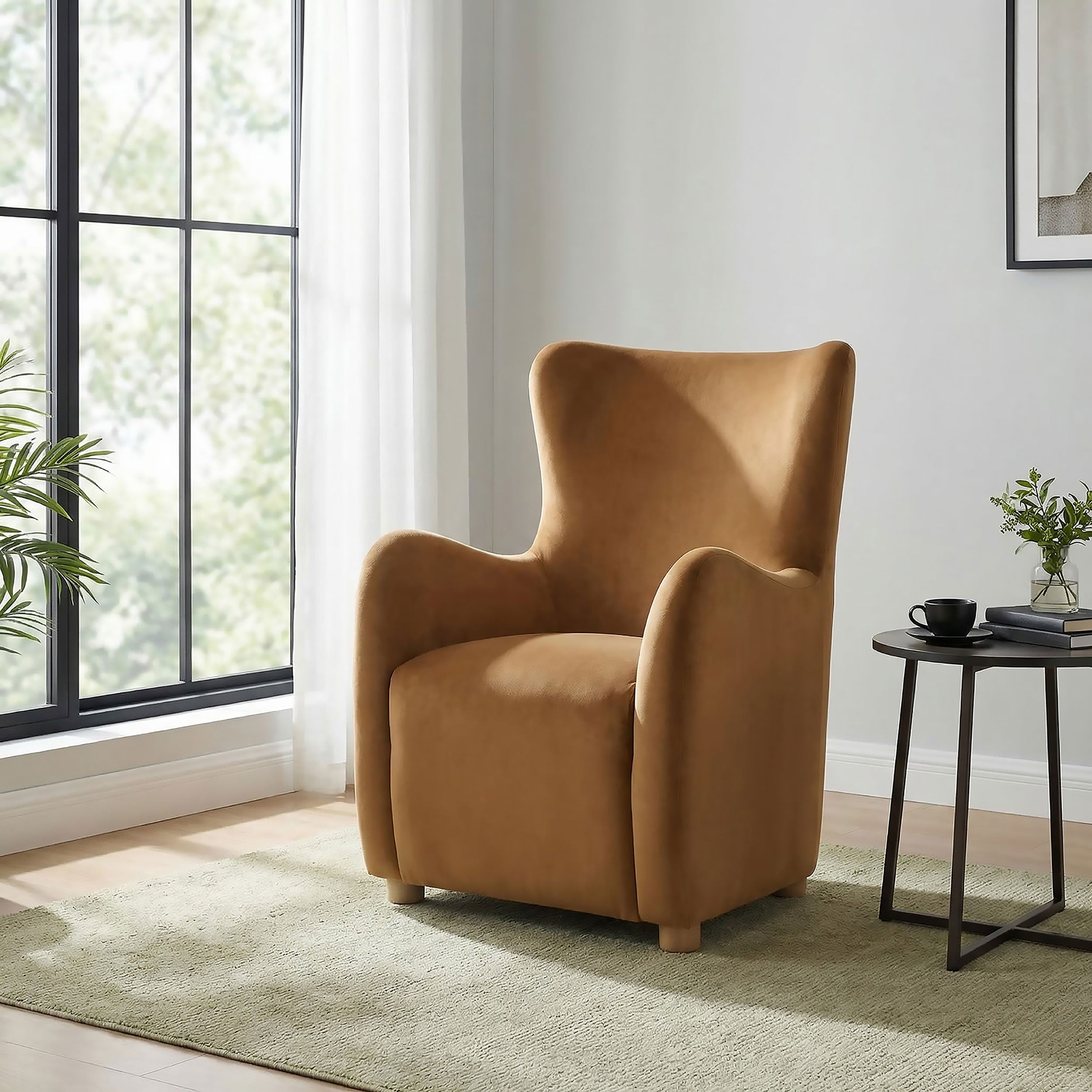 Thornton Velvet Upholstered Wingback Lounge Accent Chair Cognac — view 2