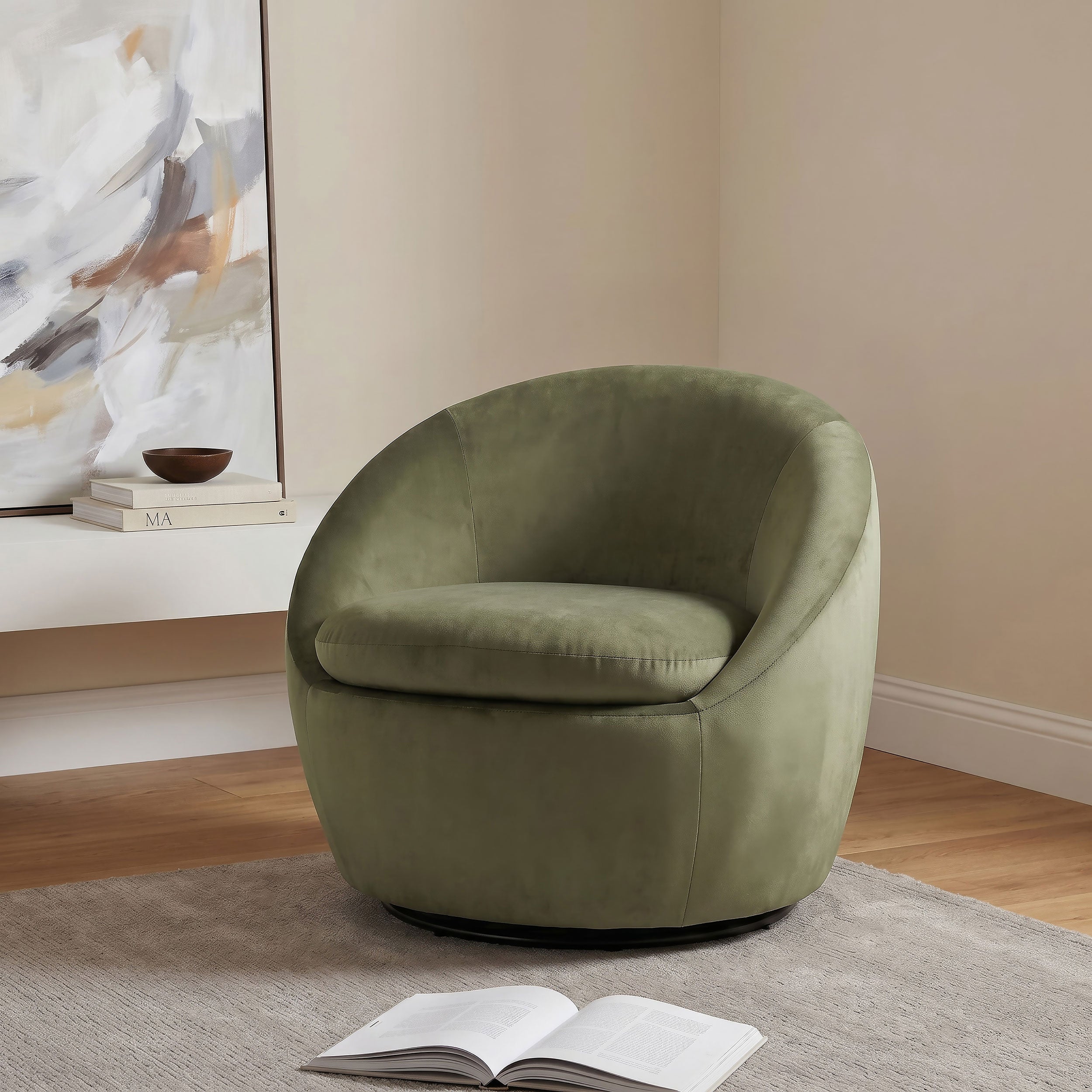 Myernick Velvet Upholstered Swivel Accent Chair Olive — view 2