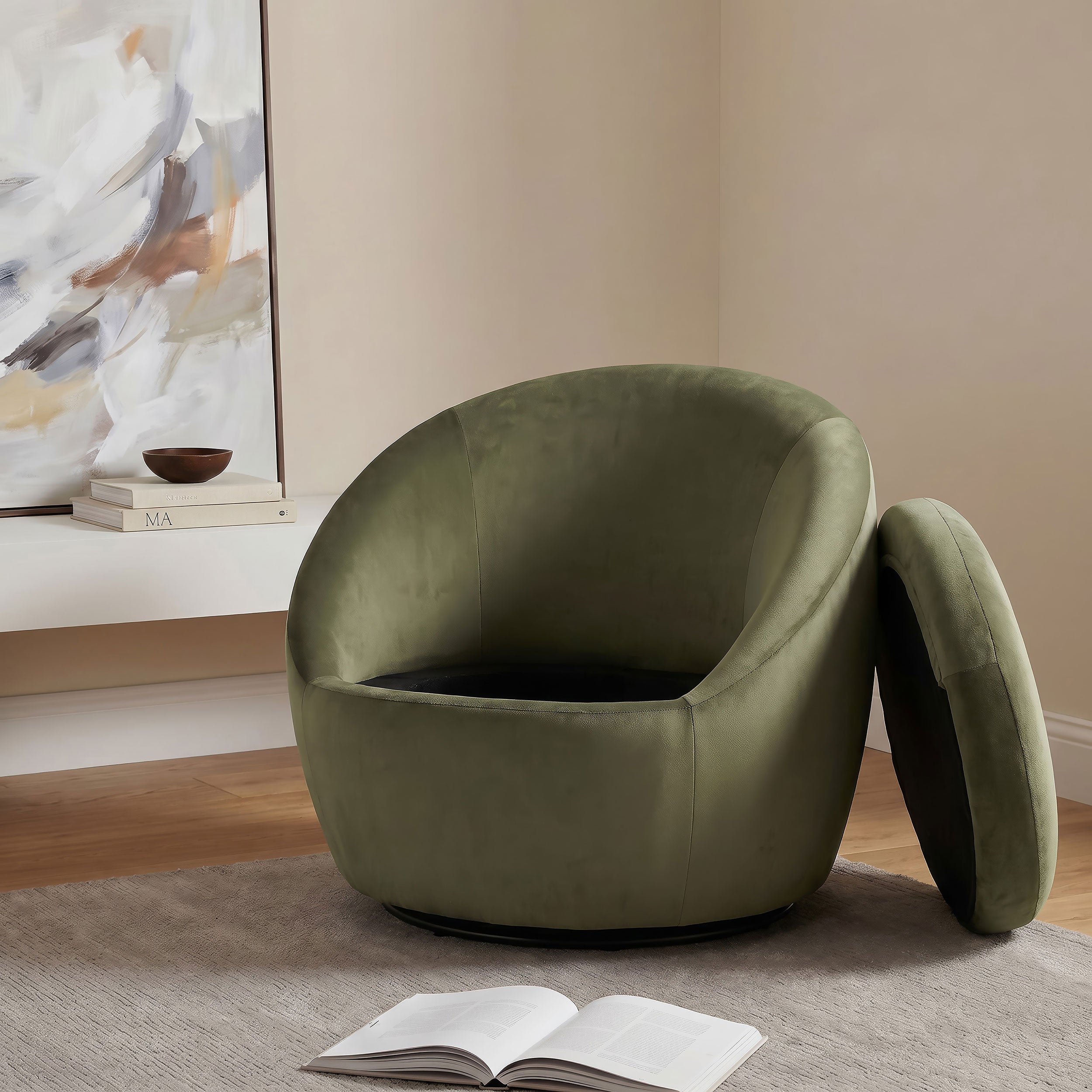 Myernick Velvet Upholstered Swivel Accent Chair Olive — view 3