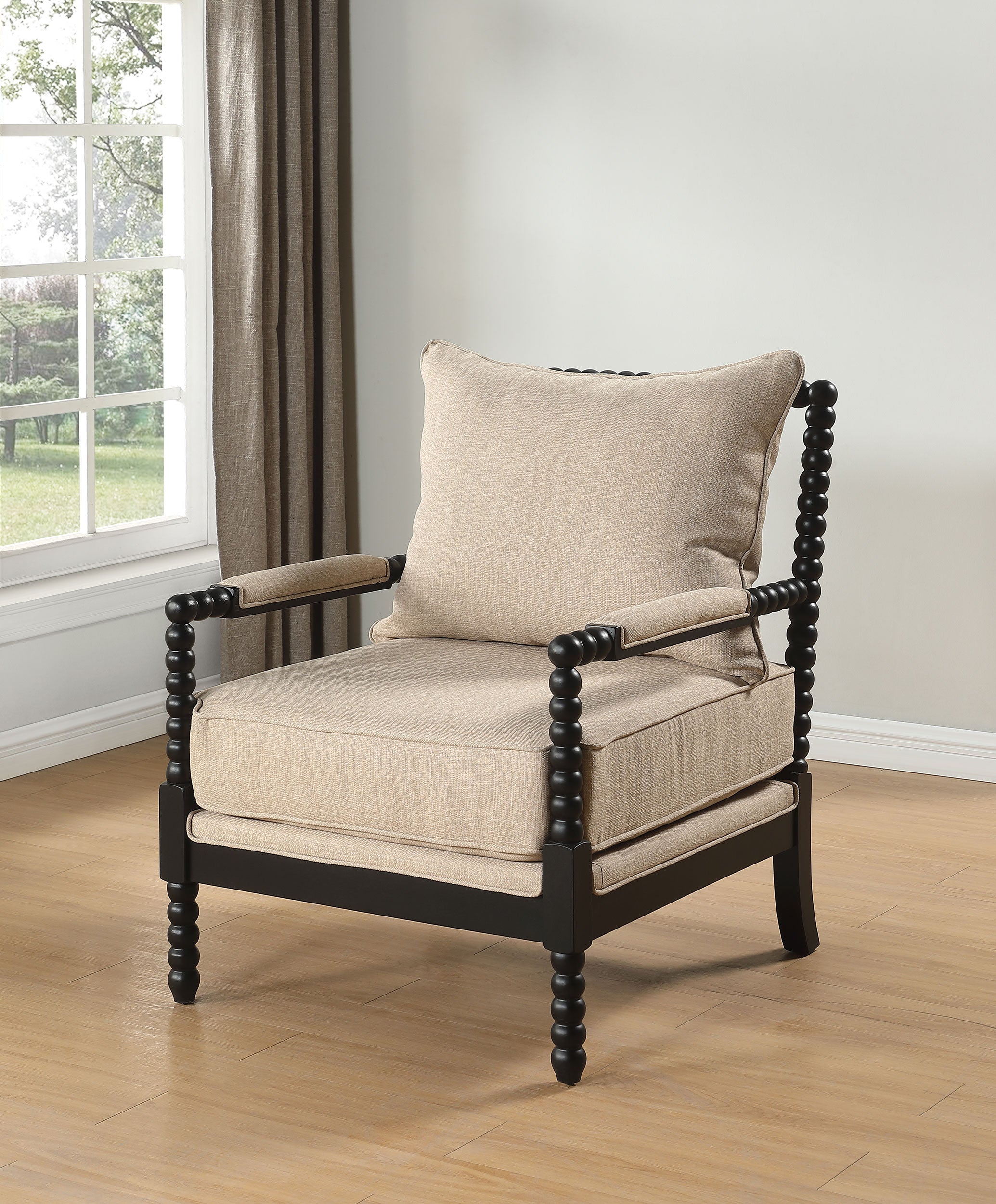 Blanchett Upholstered Bobbin Accent Chair Beige and Black — view 2
