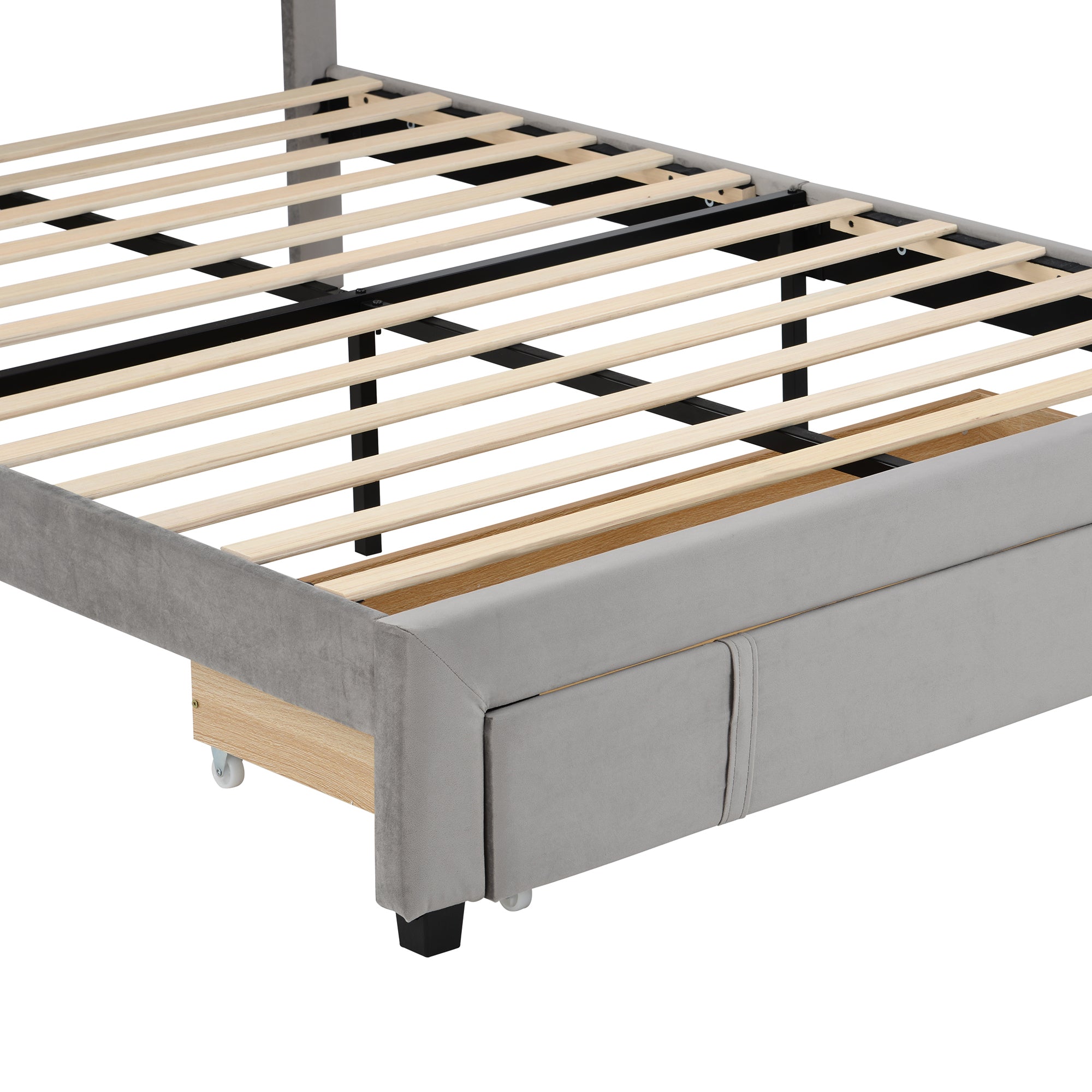 Queen Size Storage Bed Velvet Upholstered Platform Bed with a Big Drawer - Gray - Atlantic Fine Furniture Melbourne FL