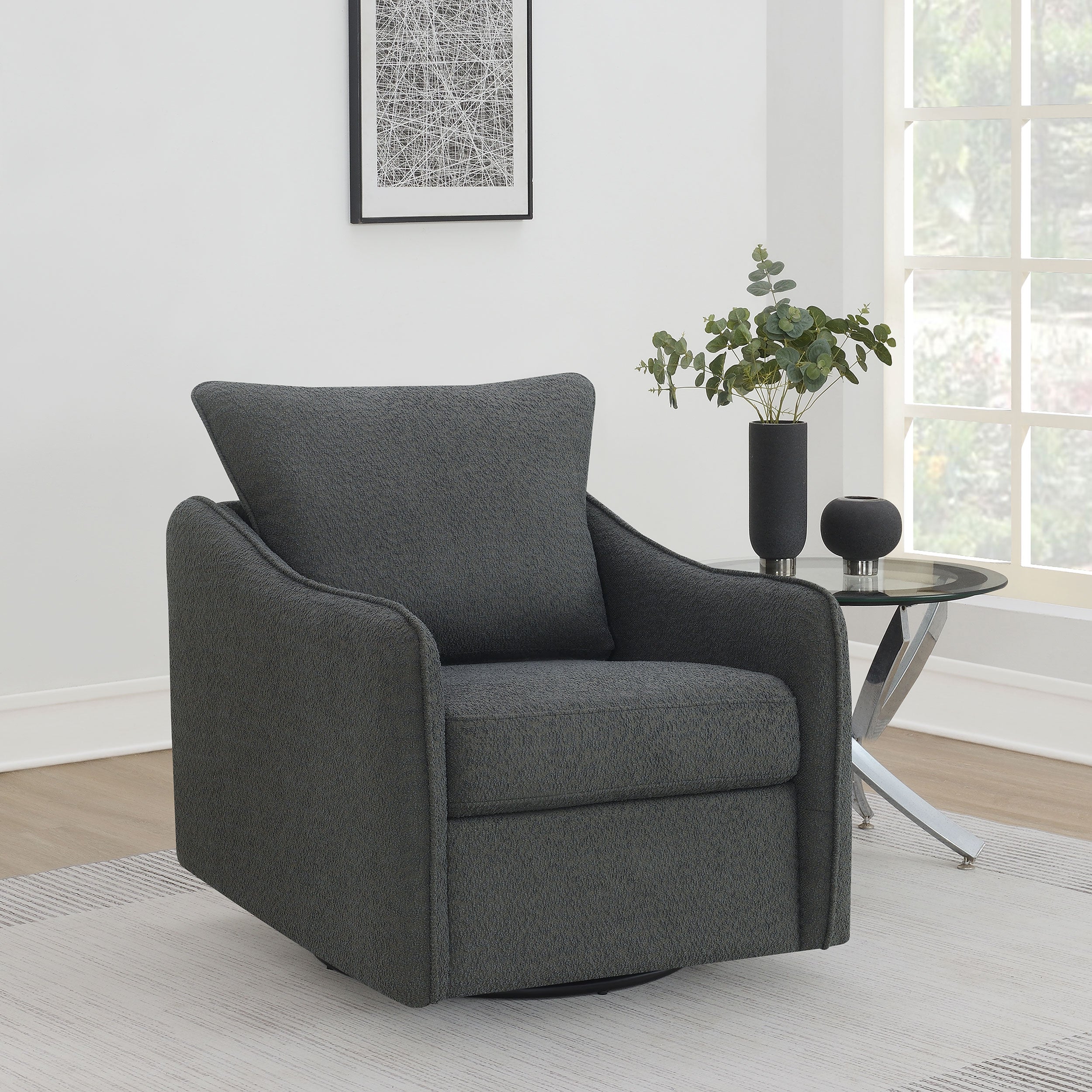 Madia Upholstered Sloped Arm Swivel Glider Chair Charcoal — view 2