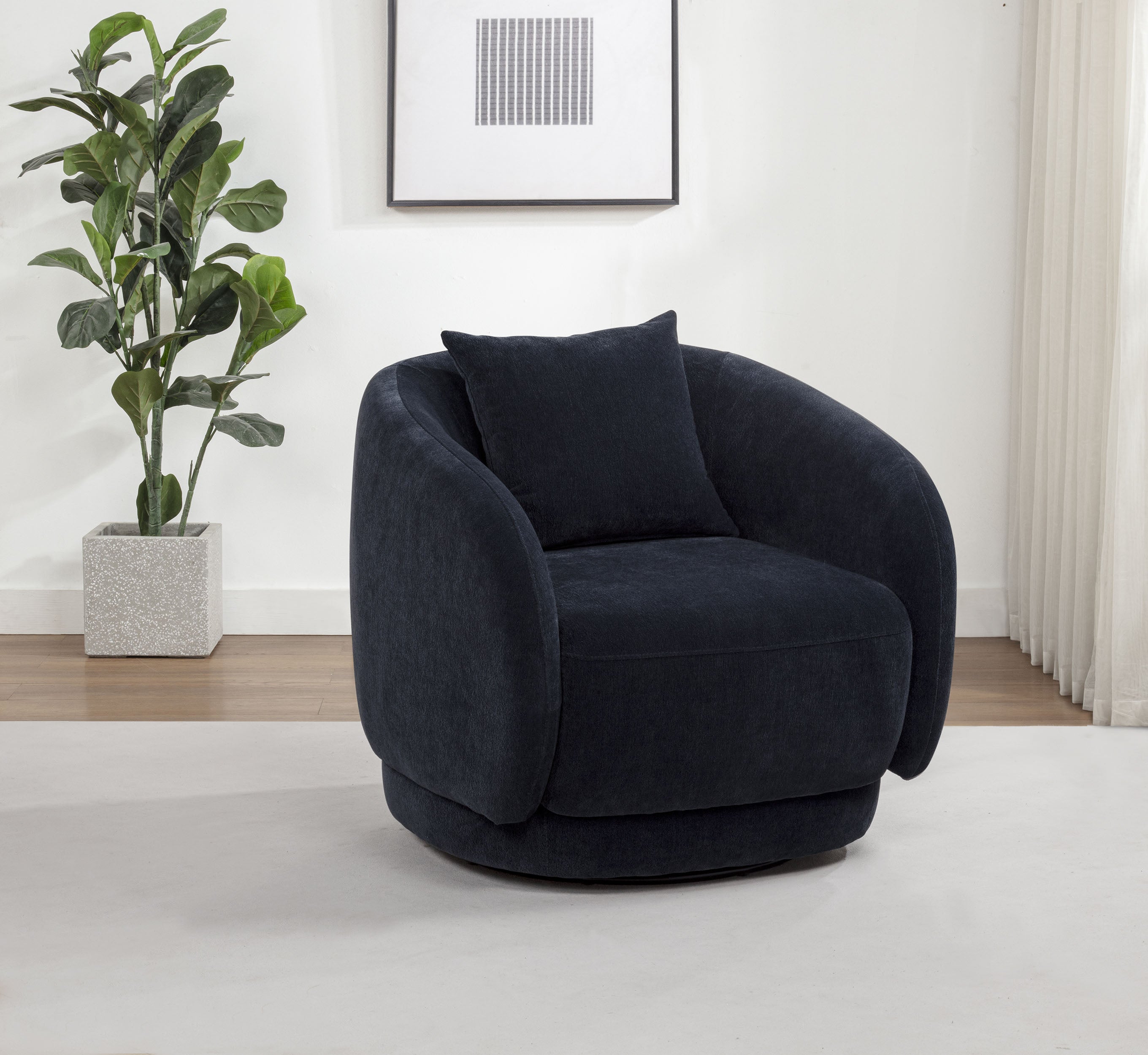 Arnaud Chenille Upholstered Swivel Accent Chair Navy — view 2
