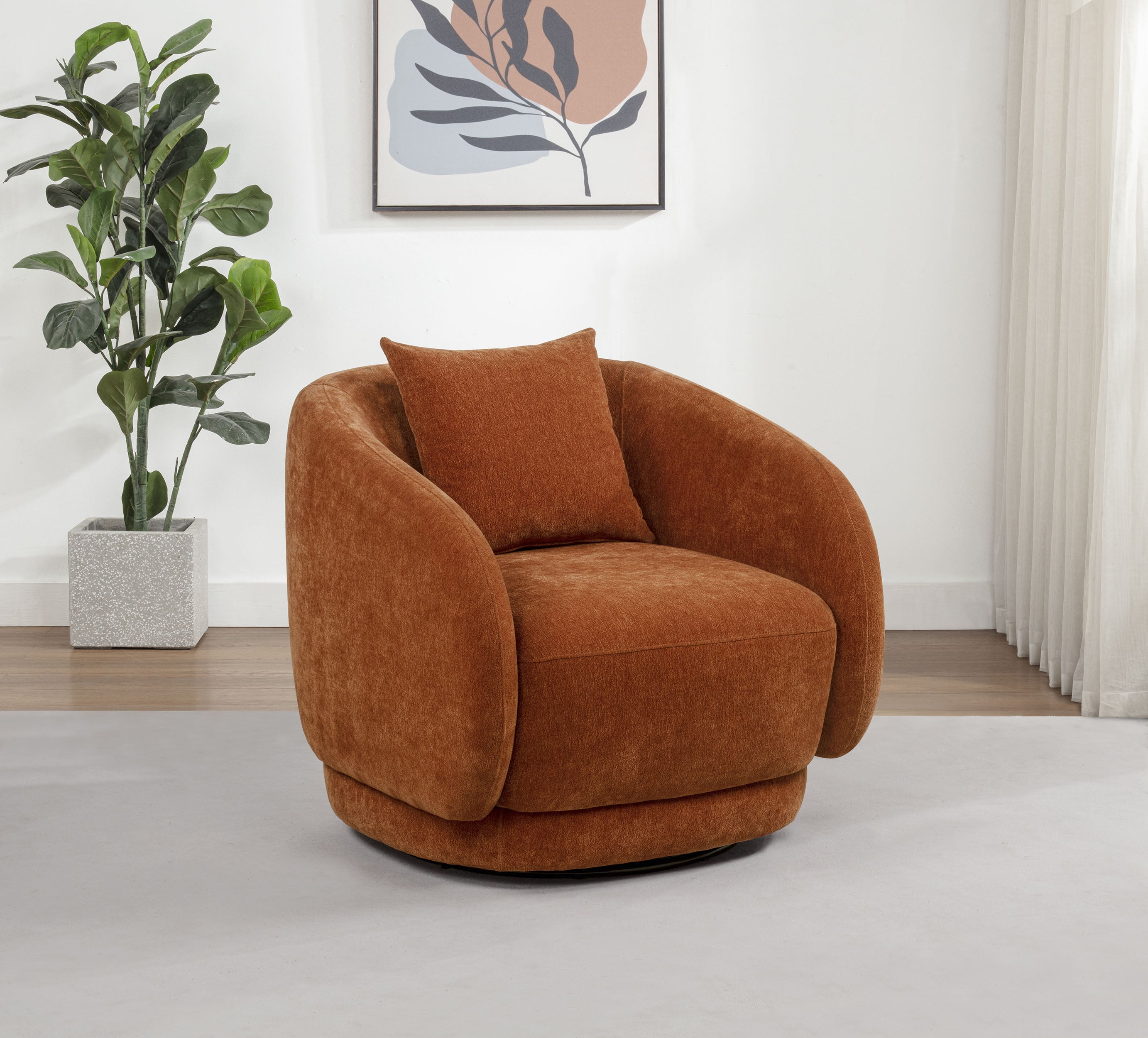 Arnaud Chenille Upholstered Swivel Accent Chair Burnt Orange — view 2