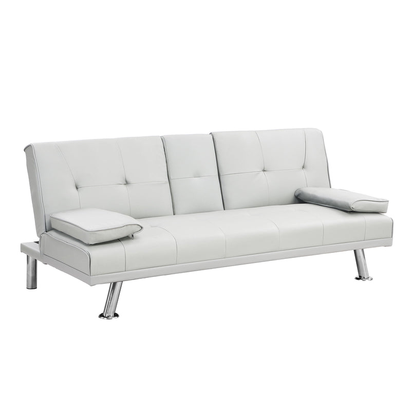 Futon Sofa Bed With Armrest Two Holders Wood Frame, Stainless Leg