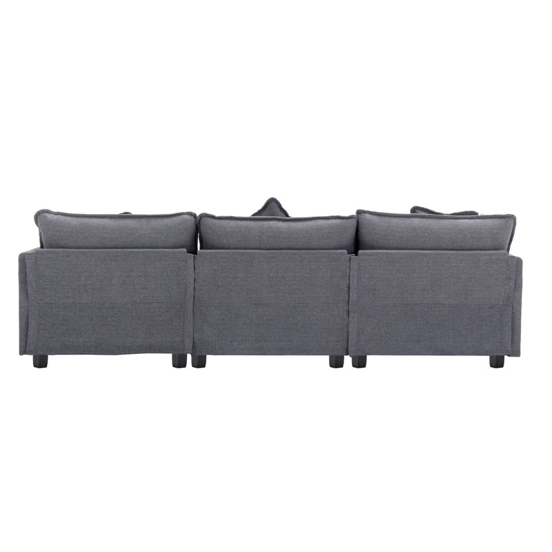 L-Shape Chenille Upholstered Sofa For Living Room Modern Luxury Sofa Couch With Ottoman And 5 Pillows For Living Room