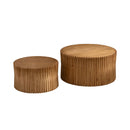Vintage Fashion Style Cylindrical Nesting Coffee Table Set With Vertical Textured Embossed Design - Natural