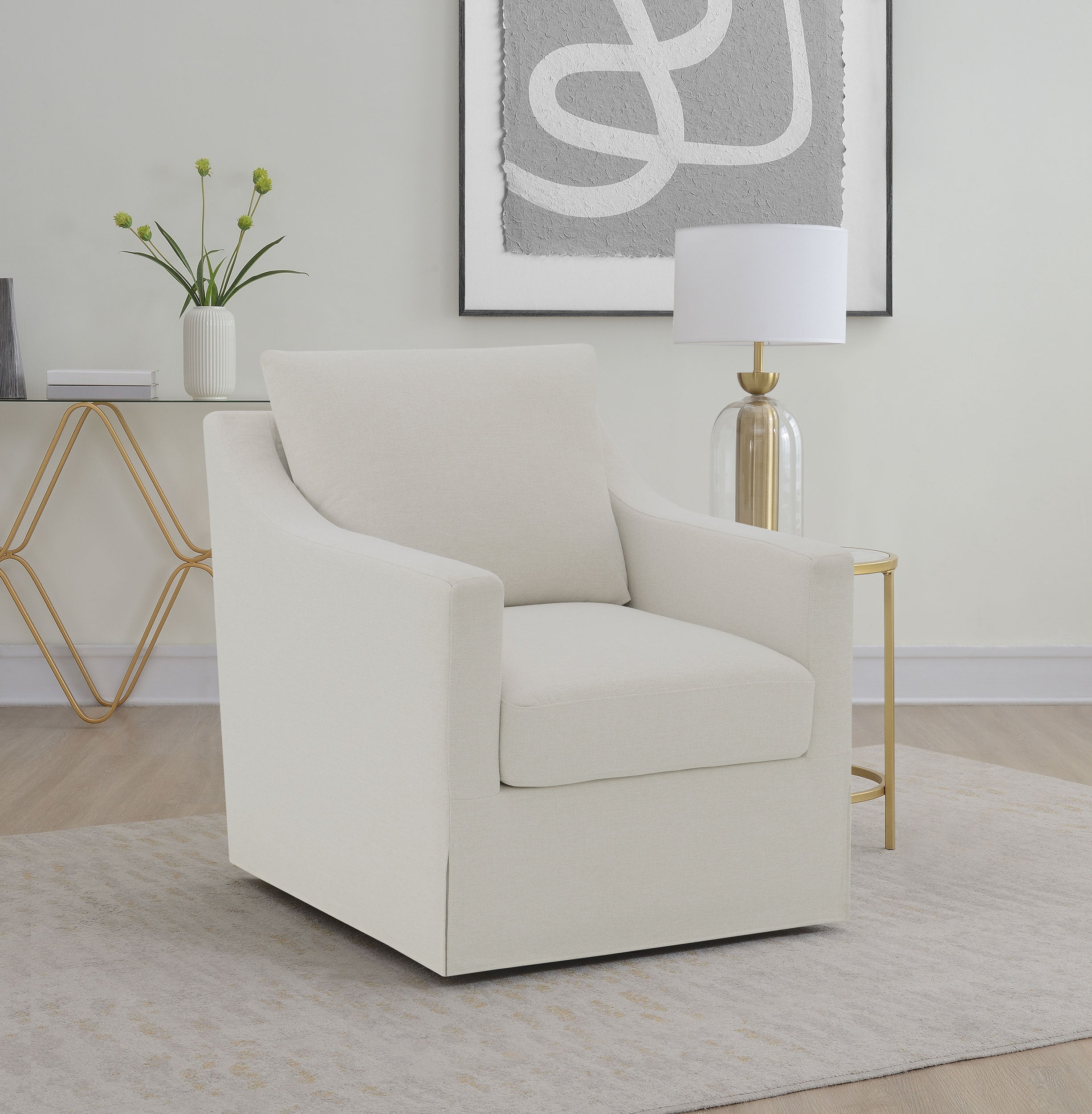 Winter Upholstered Sloped Arm Accent Swivel Chair Beige — view 2