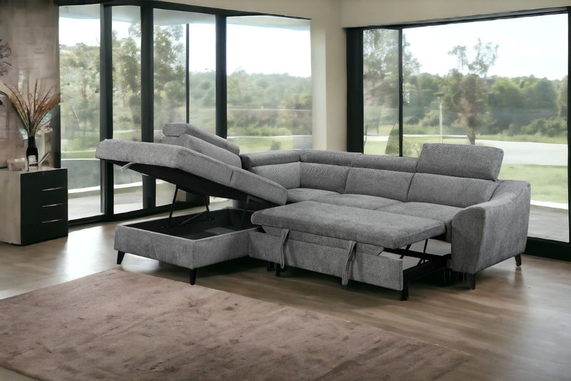 Wrenley - Chenille Sectional Sofa With Sleeper Storage - Gray