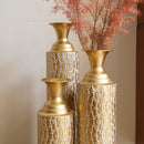Metal Decorative Vases High Distress Metal Center Vases With Growing Vine Patterns, (Set of 3) Vases For Home Decoration - Gold