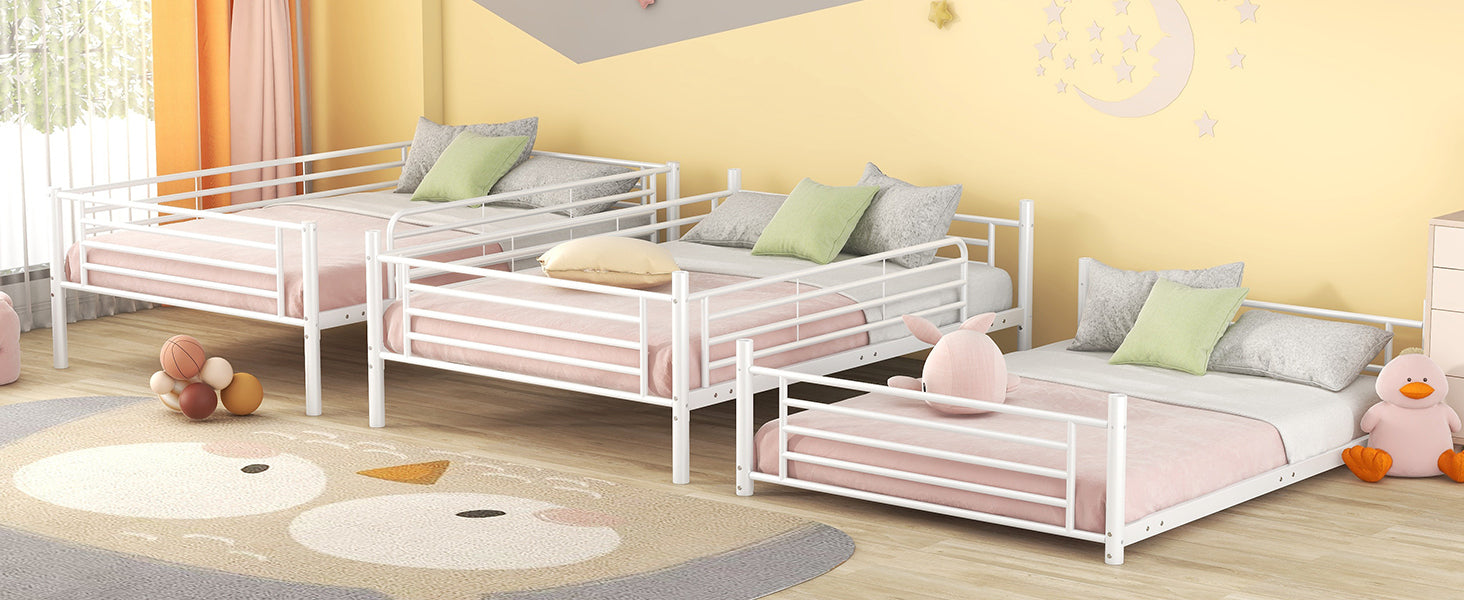 Full-Full-Full Metal  Triple Bed  with Built-in Ladder, Divided into Three Separate Beds,White(OLD SKU:LP000297AAK) - Atlantic Fine Furniture Melbourne FL