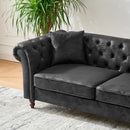 Chesterfield Sofa, High Tech Fabric Roll Armrest, 3 Seater Mid Century Modern Couch - Black