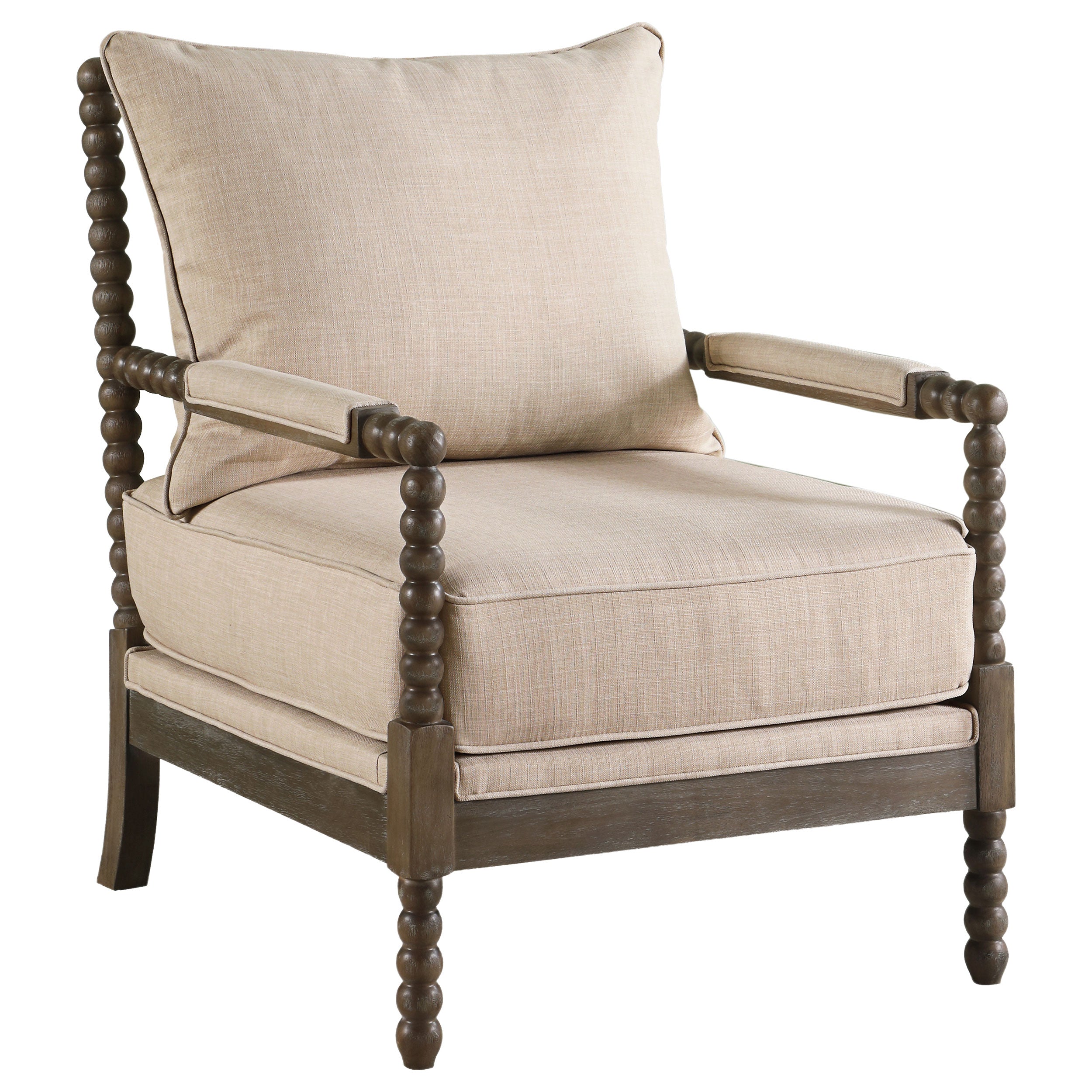 Blanchett Upholstered Bobbin Accent Chair Beige and Distressed Brown — view 1