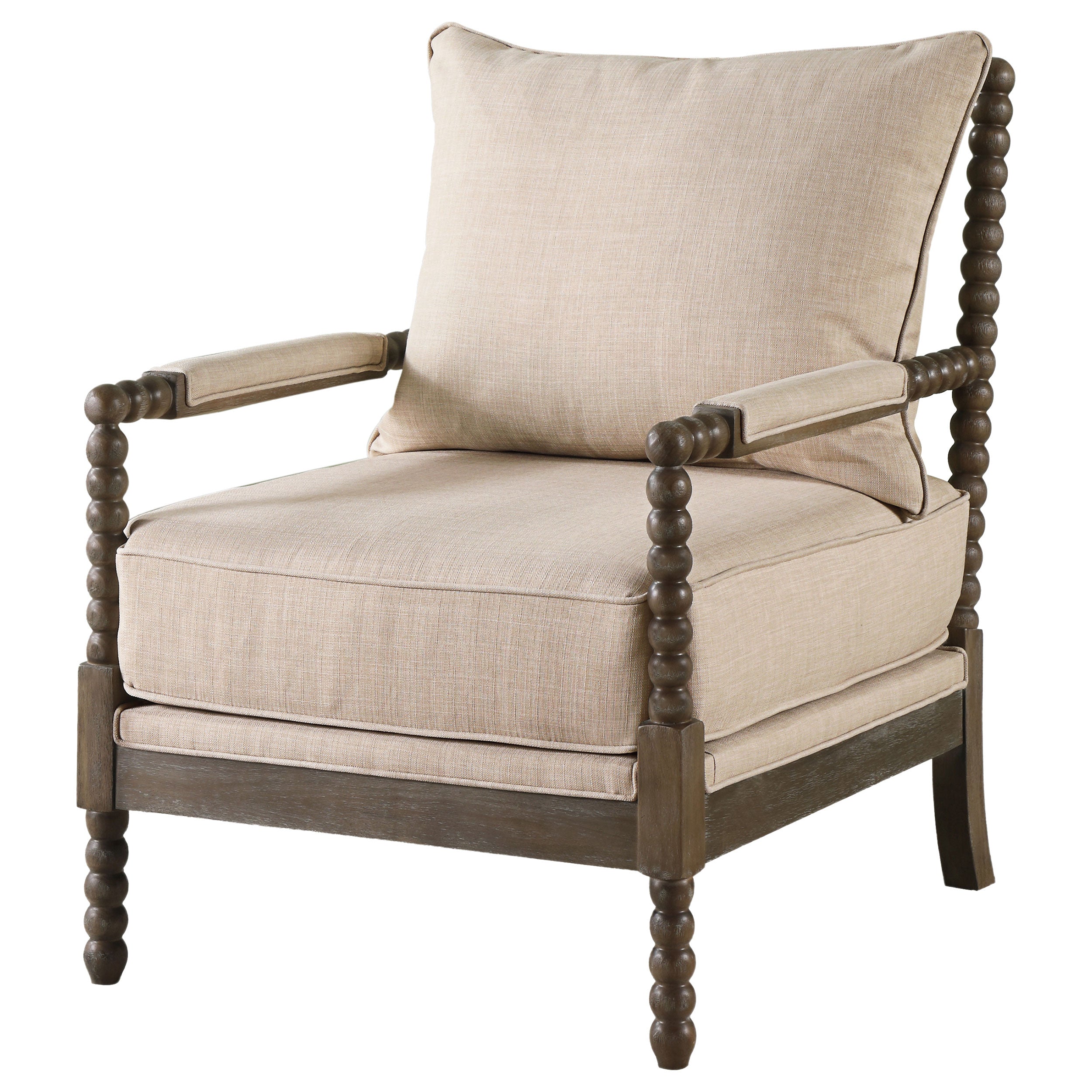 Blanchett Upholstered Bobbin Accent Chair Beige and Distressed Brown — view 4