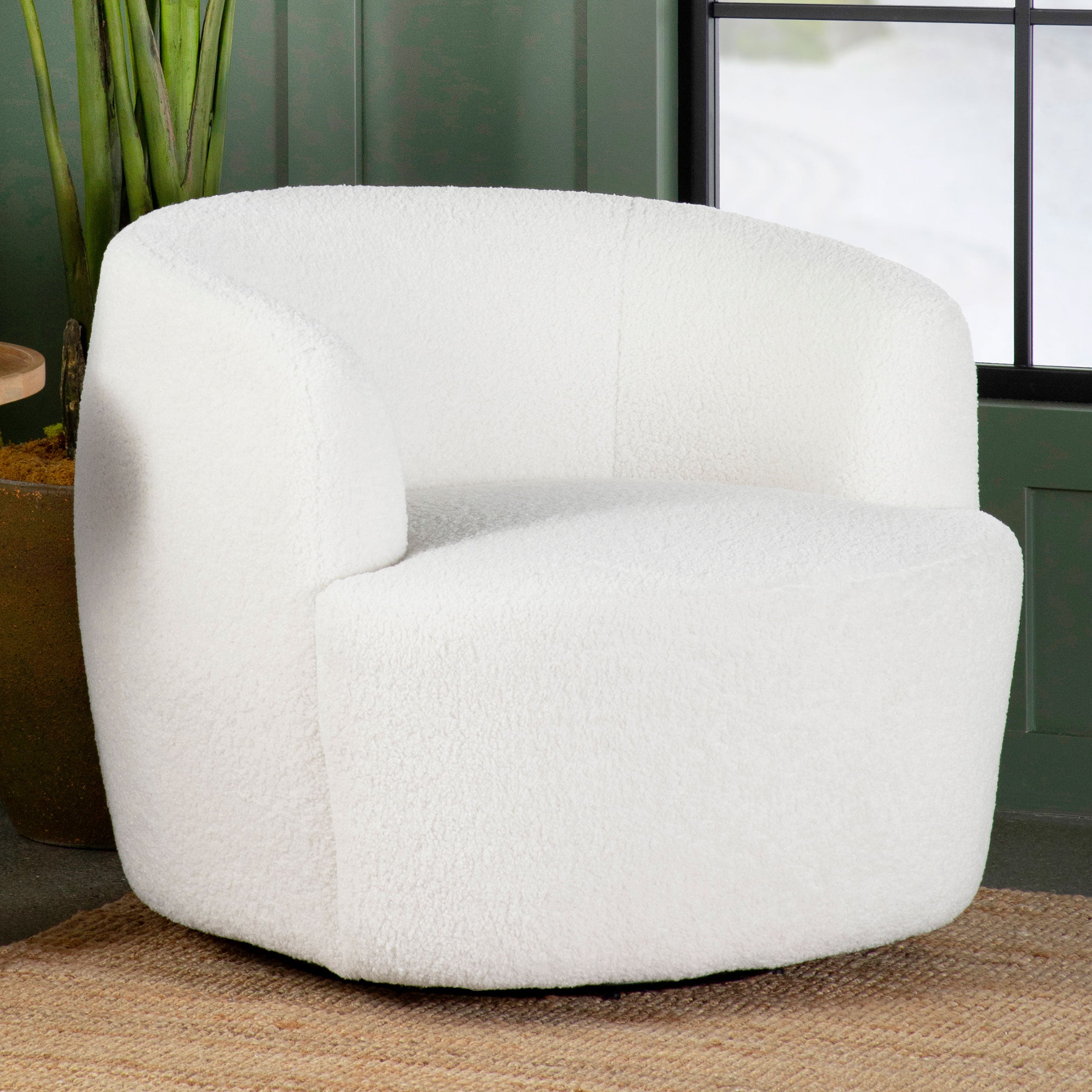 Hudson Faux Sheepskin Upholstered Swivel Chair Natural — view 2