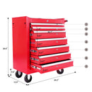 Red 7 Drawer Metal Rolling Tool Chest With Locking System And Wheels, Steel Construction - Red