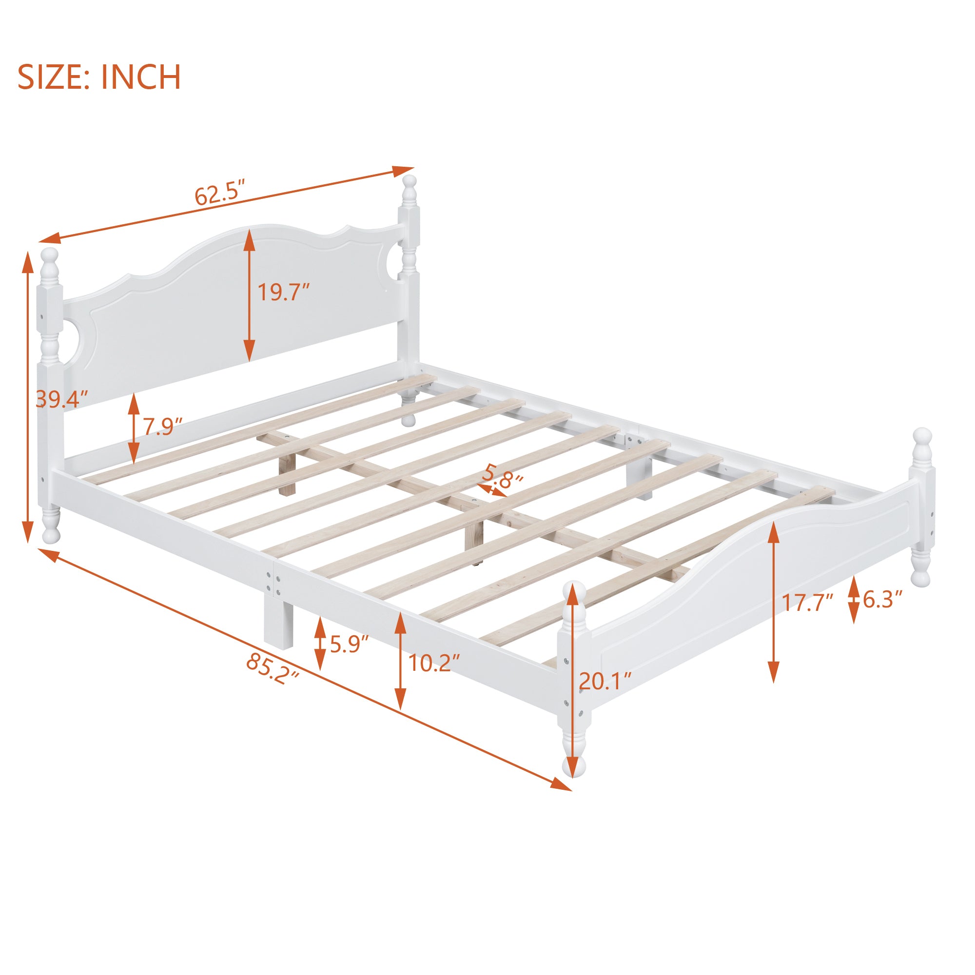 Queen Size Wood Platform Bed Frame,Retro Style Platform Bed with Wooden Slat Support,White - Atlantic Fine Furniture Melbourne FL