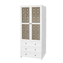 Hollow Pattern 2 Door 3 Drawer Wardrobe, The Collision Of Wood Color, Suitable For Bedrooms And Dressing Rooms - White