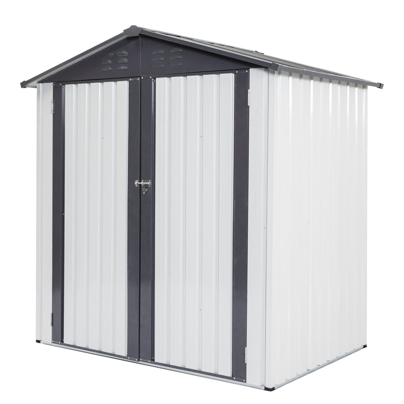 Garden Metal Storage Shed Outdoor Storing Tools Rainproof Hinge Door Version - Gray White