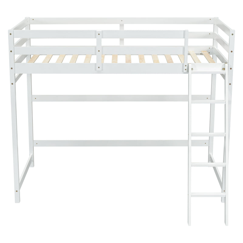 High Loft Bed With Inclined Ladder, Guardrails