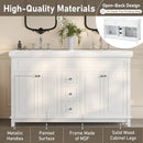 Bathroom Vanity Cabinet Only, 3 Drawers & 4 Doors With Double Layer Shelves - White