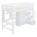 Twin size Loft Bed with Bookshelf,Drawers,Desk,and Wardrobe-White