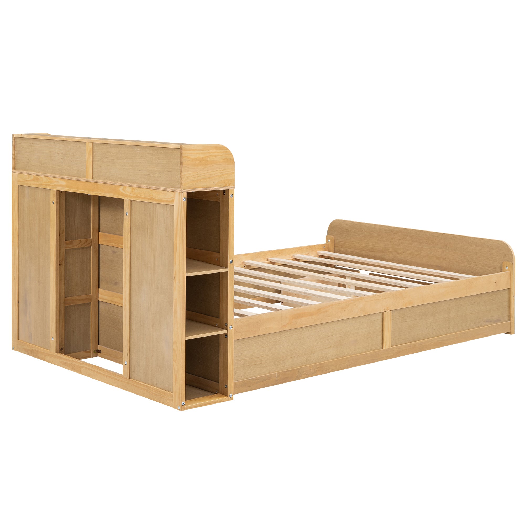 Full Size Platform Bed with Storage Headboard and a Big Drawer, Wood Color - Atlantic Fine Furniture Melbourne FL