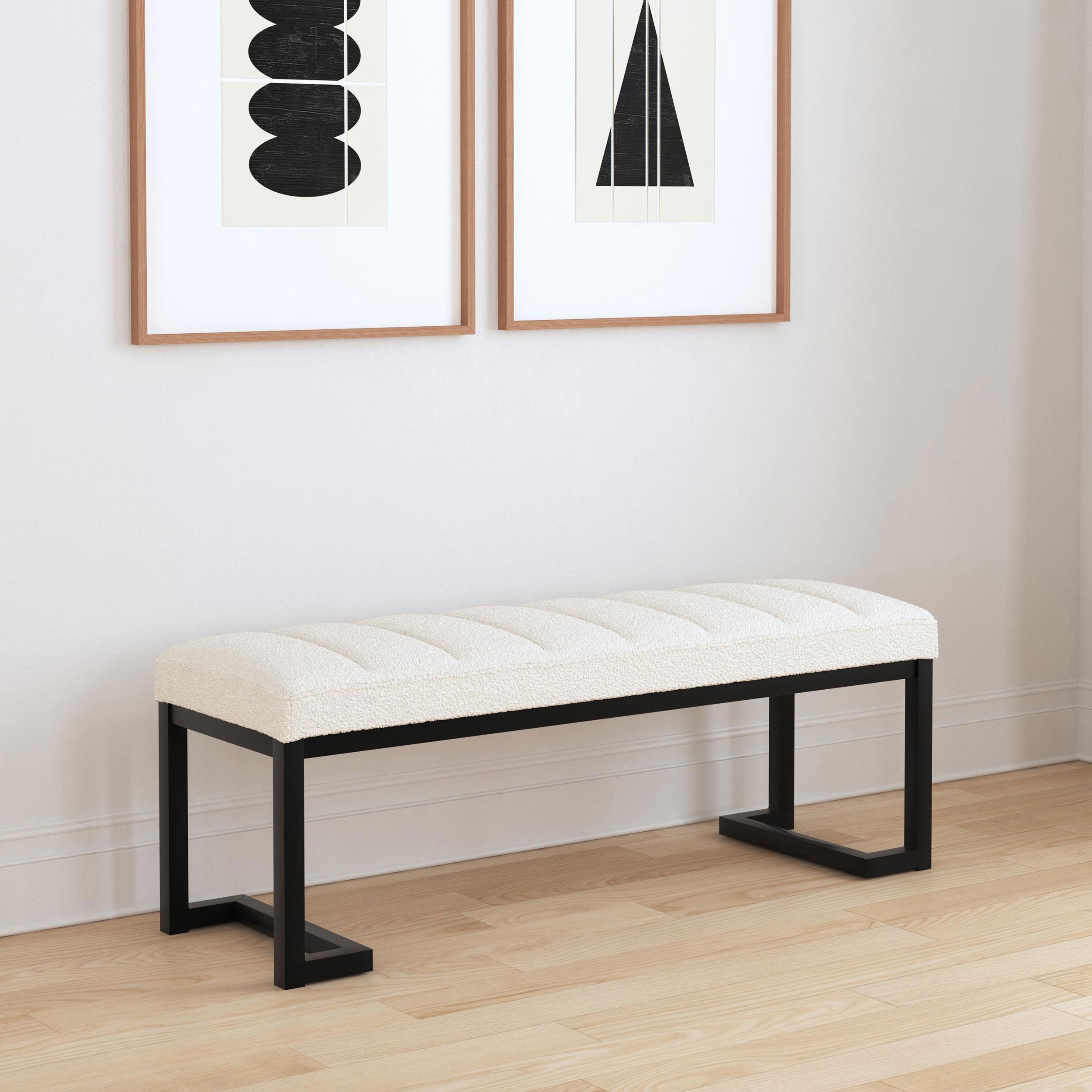 Mesa Boucle Upholstered Tufted Accent Bench Vanilla — view 2