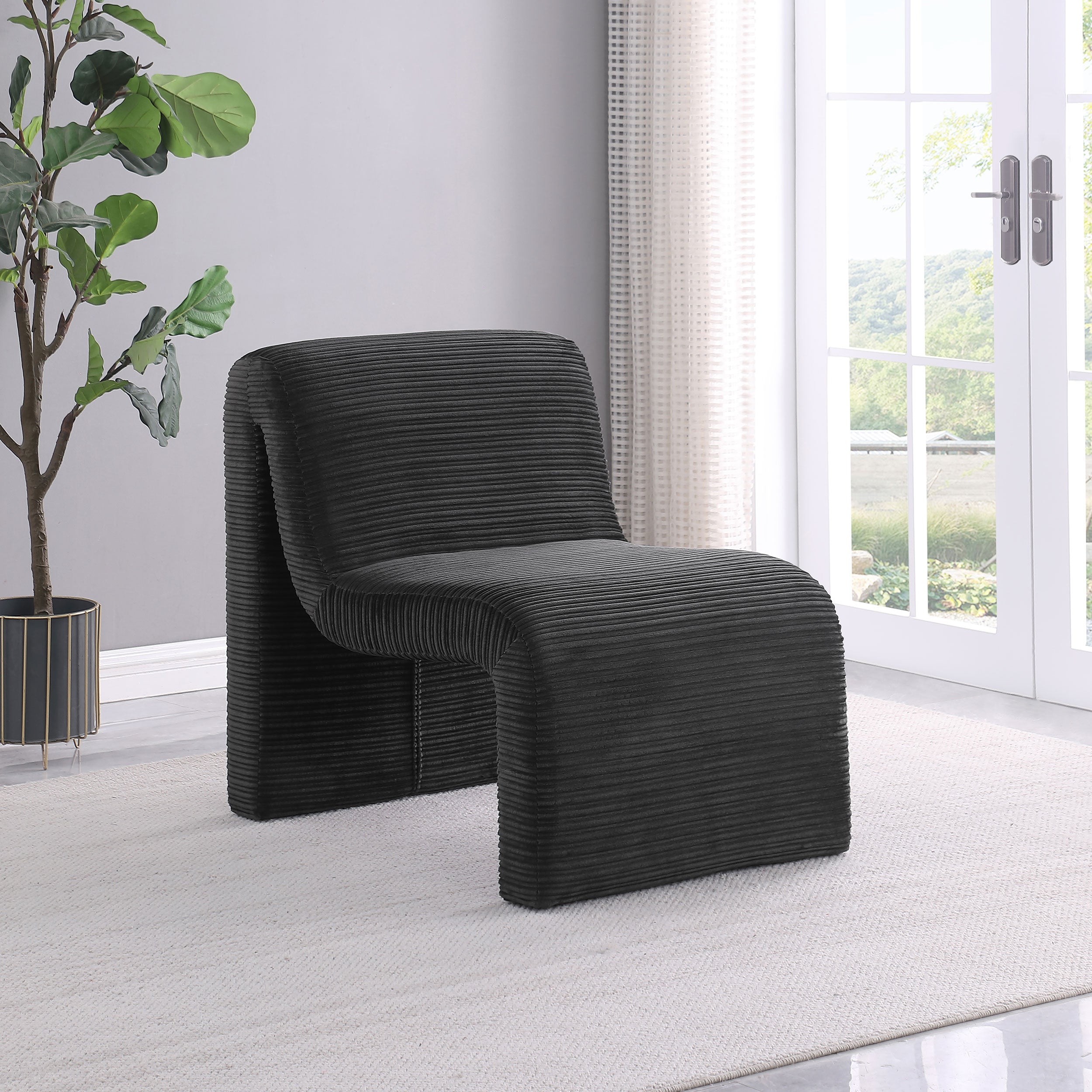 Drayton Upholstered Curved Armless Accent Chair Black — view 2
