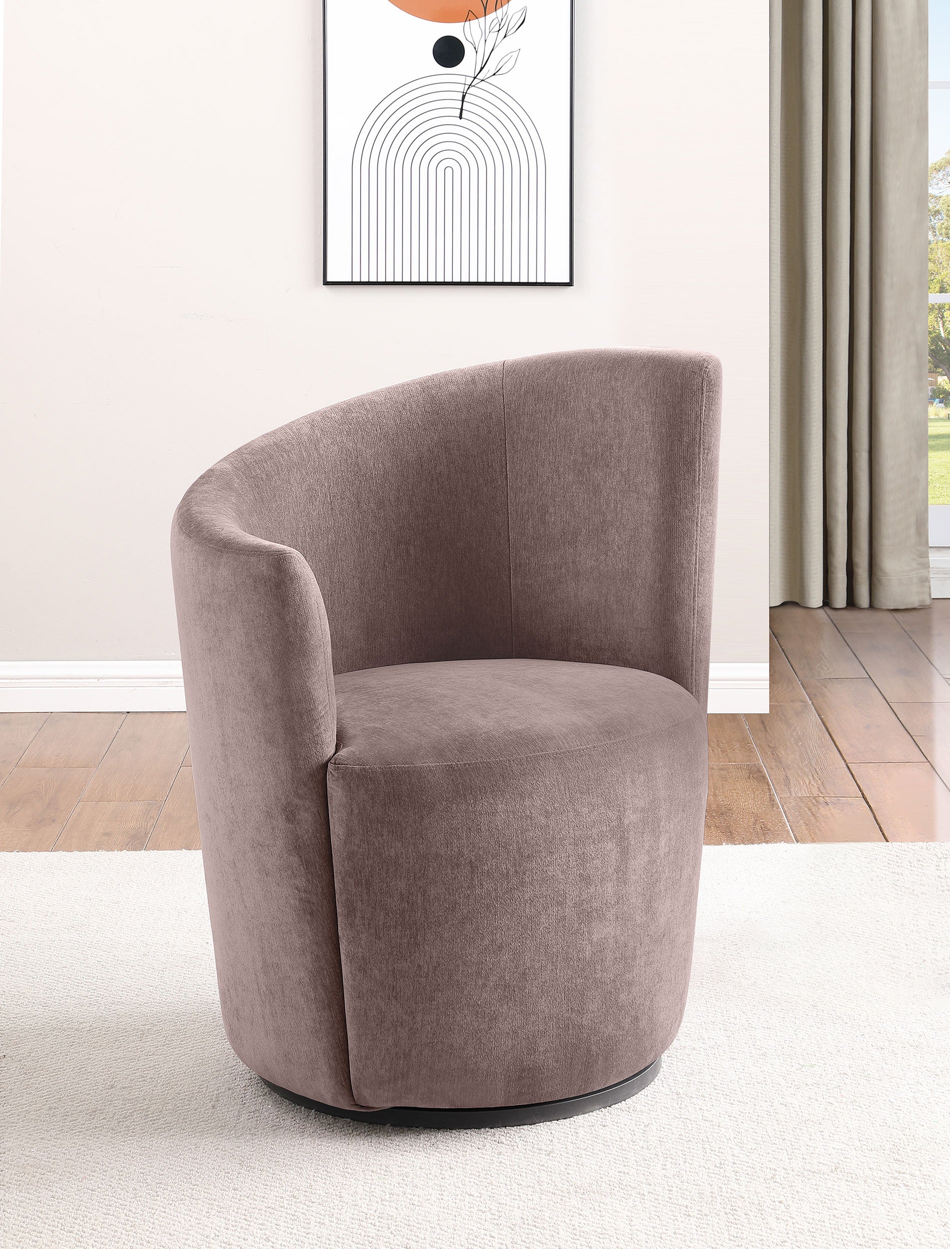 Nueva Upholstered Swivel Chair Curved Backrest Blush — view 2