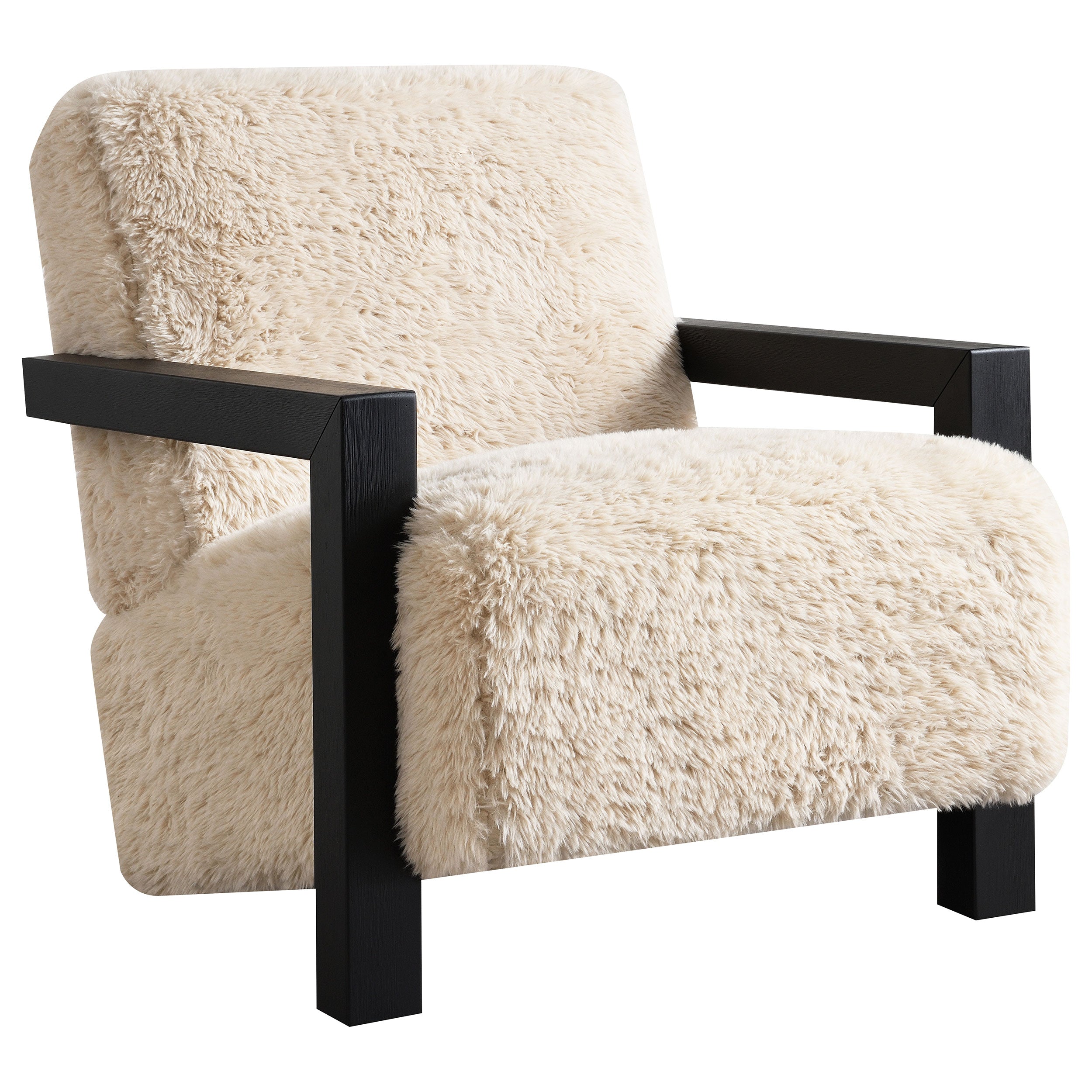Fitzroy Faux Fur Upholstered Chair Solid Wood Arms Latte — view 1