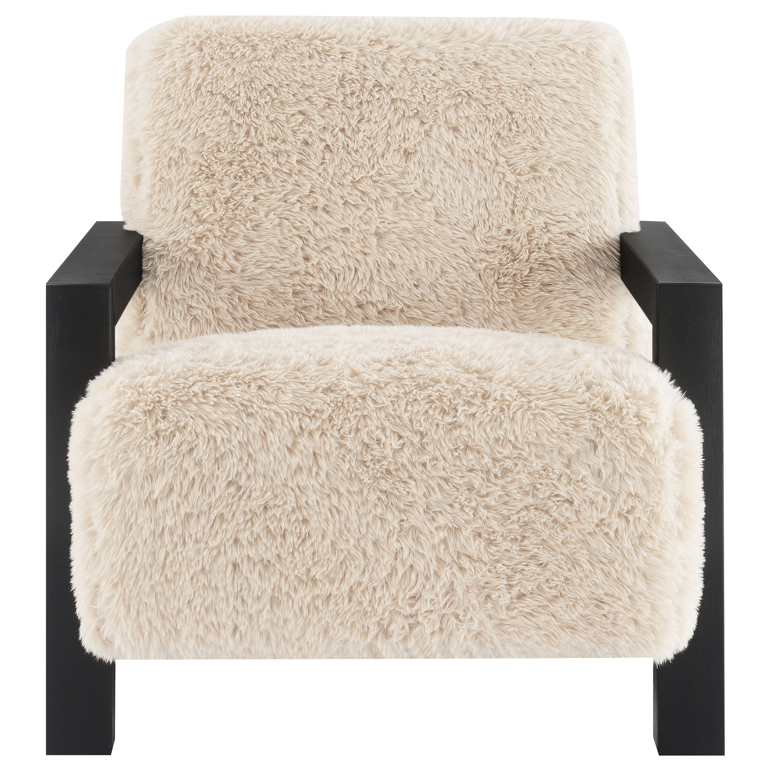 Fitzroy Faux Fur Upholstered Chair Solid Wood Arms Latte — view 3