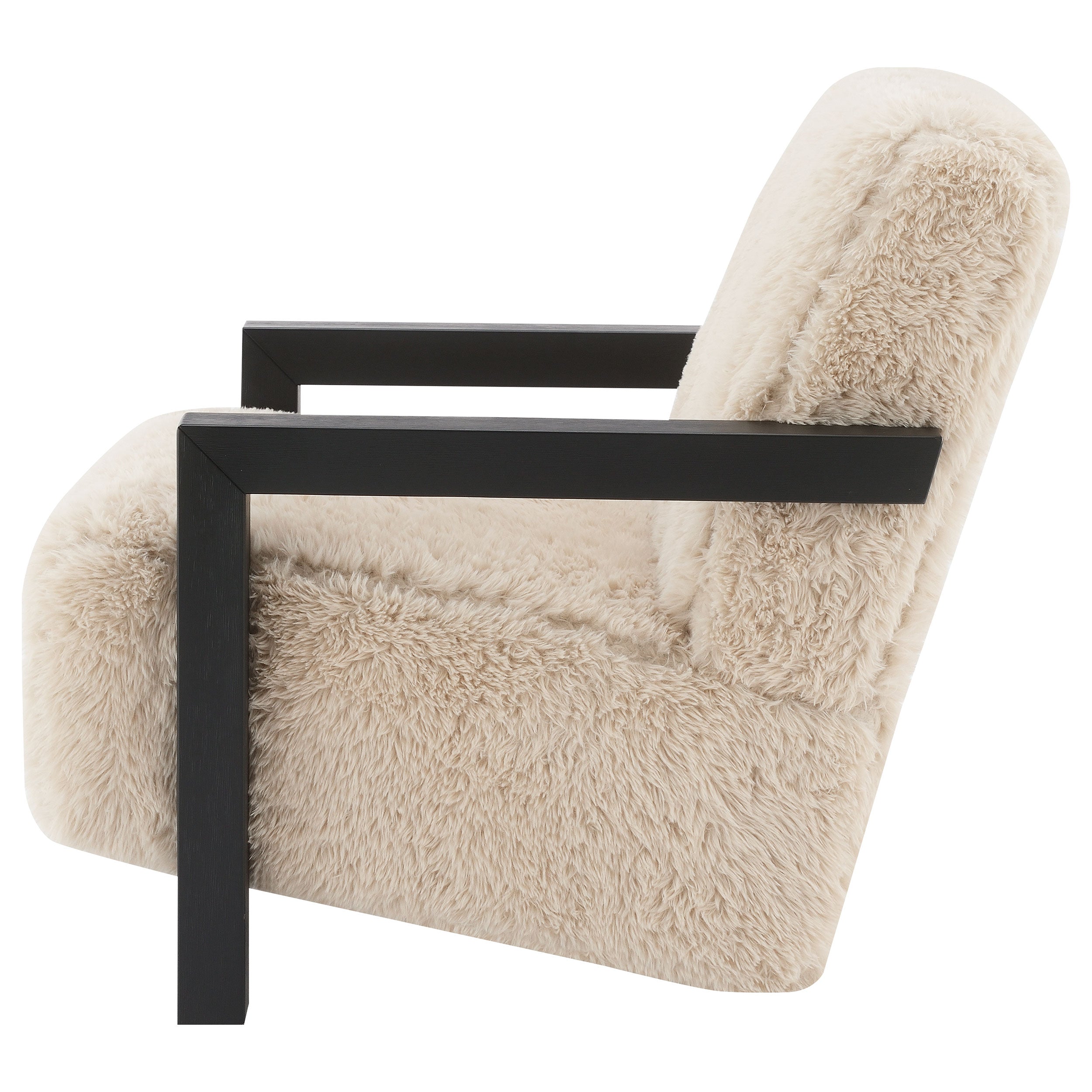 Fitzroy Faux Fur Upholstered Chair Solid Wood Arms Latte — view 5