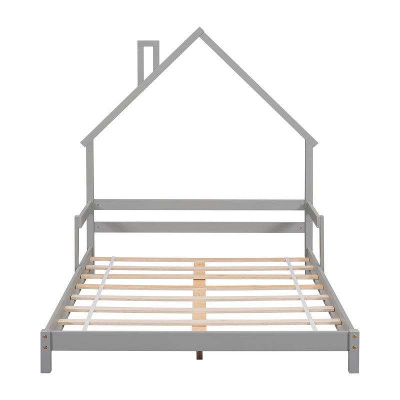 House-Shaped Headboard Bed With Handrails, Slats