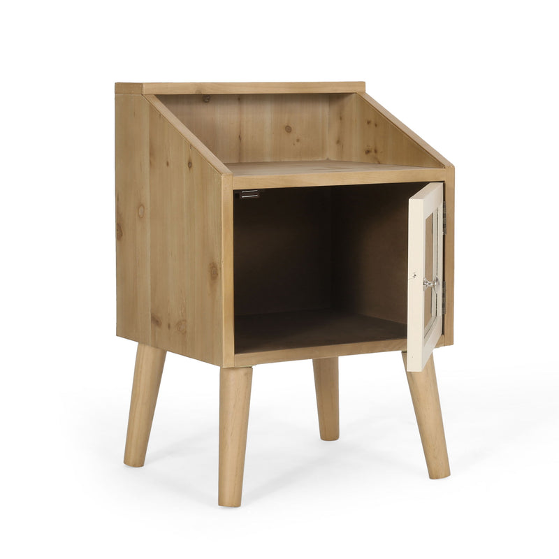 Contemporary End Table With Rattan Accents And Tempered Glass - Natural / White