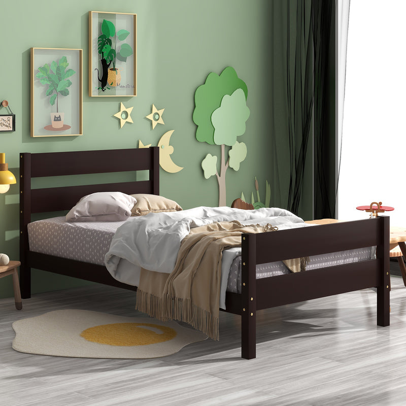 Twin Bed with Headboard and Footboard,Espresso