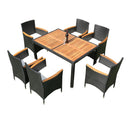 Outdoor Patio Wicker Dining Set With Acacia Wood Top