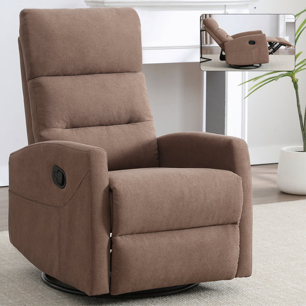 Manual Recliner Chair with Rocker and Swivel in Fabric for Living Room, Brown