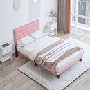 Modern Upholstered Platform Bed Frame With Button Tufted Linen Fabric Headboard